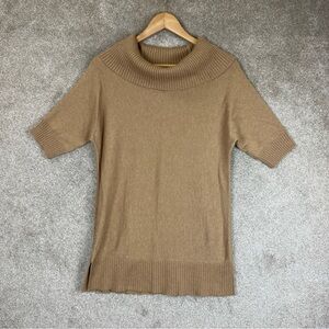 Chico’s Sweater Womens 1 Tan Cotton Blend Short Sleeve Cowl Neck Pullover- 2640*